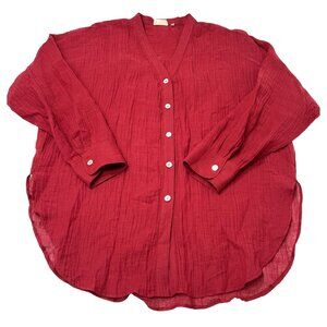 MONDAY Swimwear Barcelona Tunic in Cherry Red Crinkle Linen